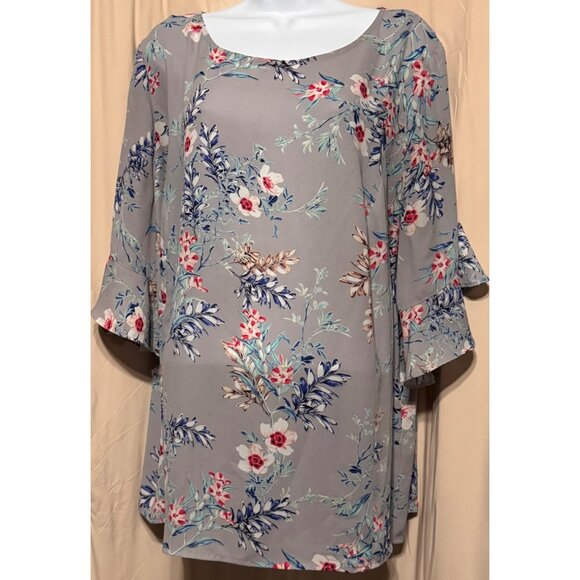 Liz Claiborne 2X Gray Floral Top - Picture 1 of 3